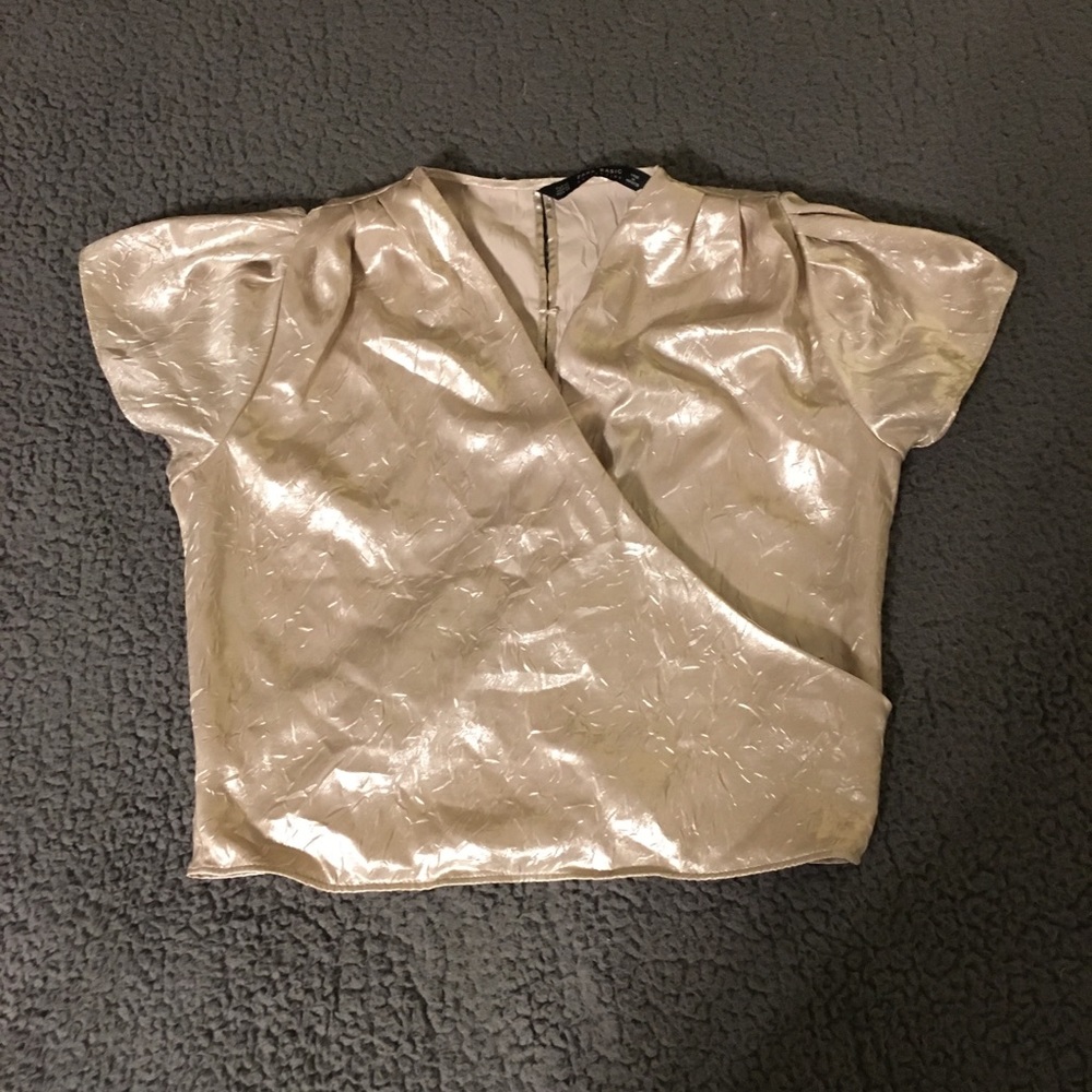 SOLD Zara metallic gold cropped crossover blouse